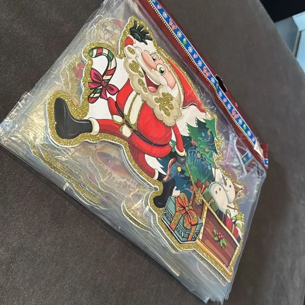 Christmas Window Decorations Assorted Santa Reindeer Double Sided (12pack) NEW
